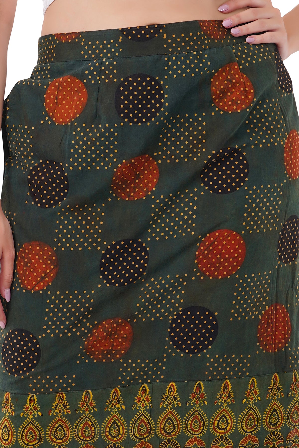 Green Ajrak print cotton skirt