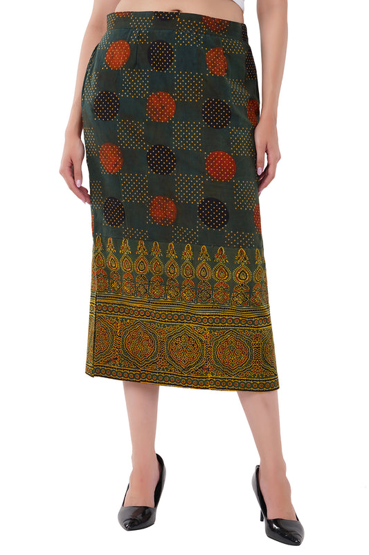 Green Ajrak print cotton skirt