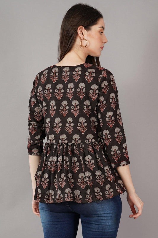 Floral Print V-Neck Flared Tunic Navsyaa