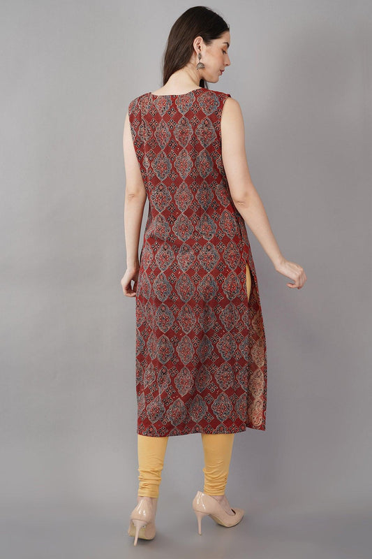 Rust Cotton Ajrakh Printed Long Kurta Navsyaa