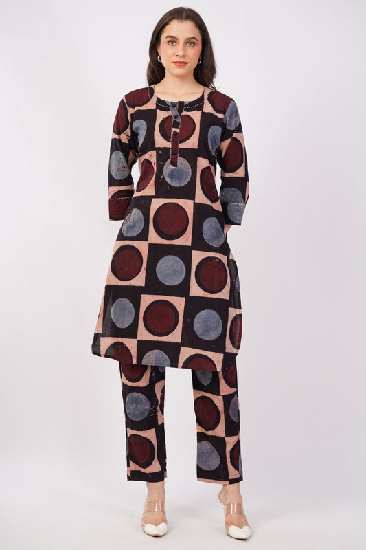 Multicolor Ajrakh Print Pure Cotton Kurta & Pant Set for Women