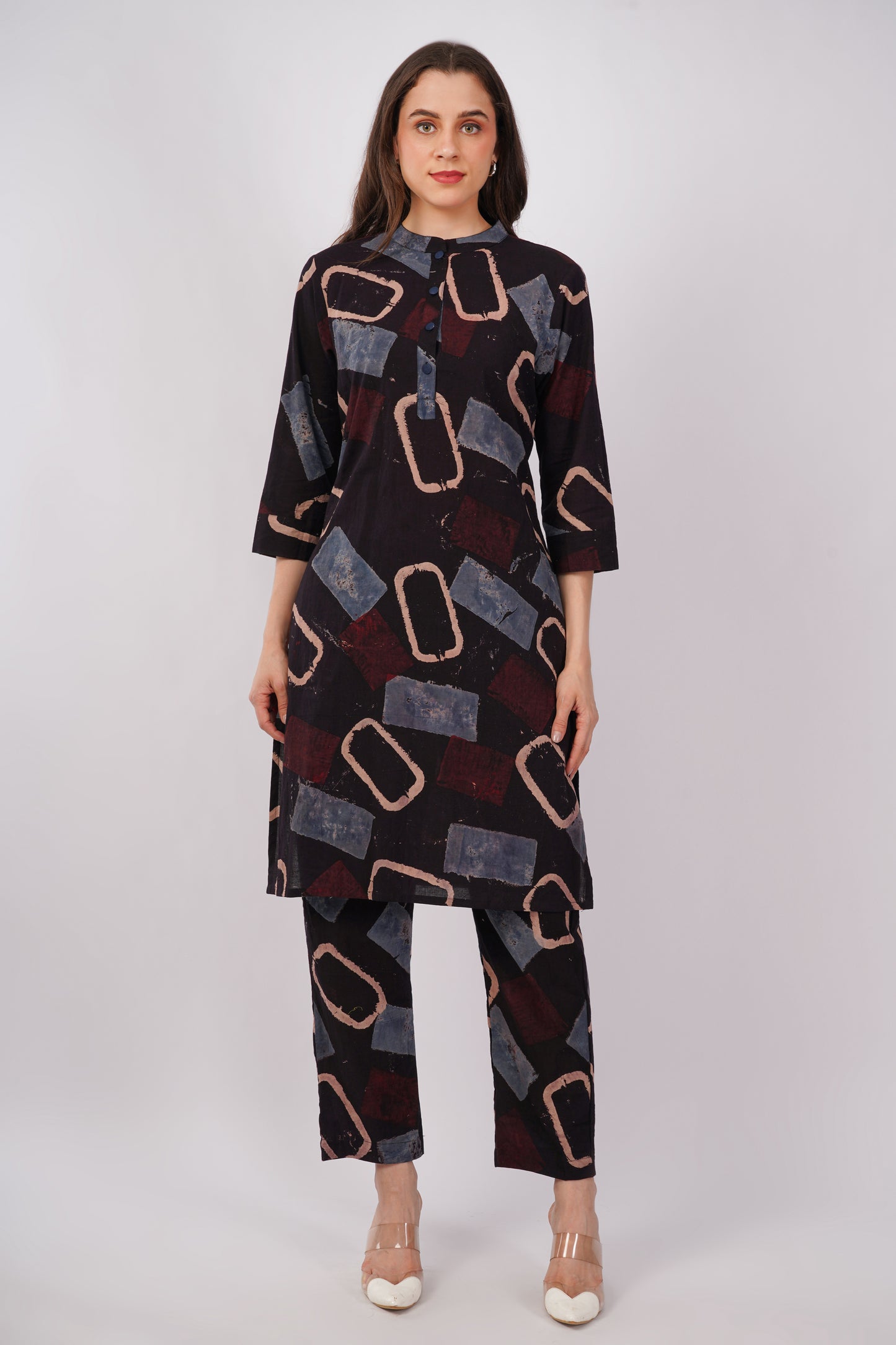 Multicolor Ajrakh Print Pure Cotton Kurta & Pant Set for Women