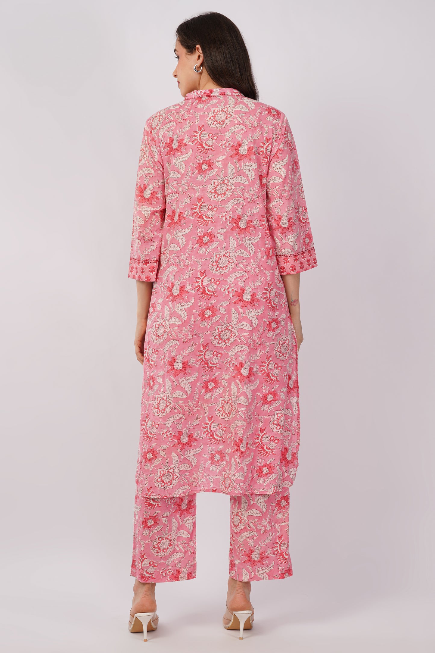 Pink Floral Print Pure Cotton Kurta & Pant Set for Women