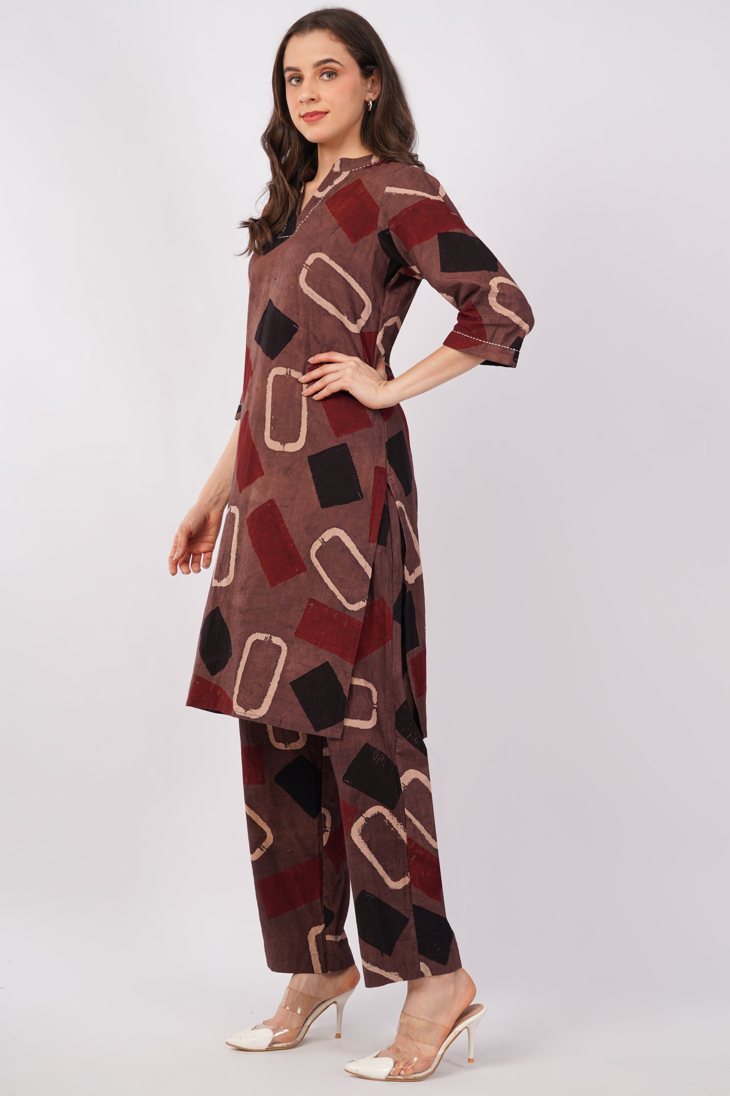 Multicolor Ajrakh Print Pure Cotton Kurta &amp; Pant Set for Women