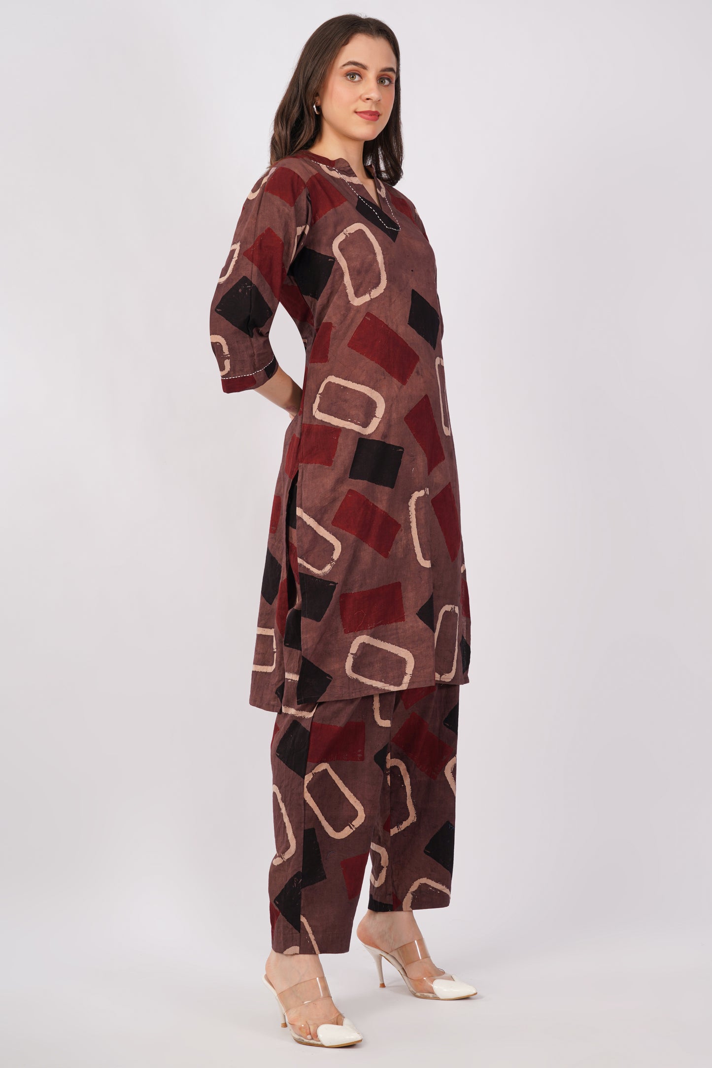 Multicolor Ajrakh Print Pure Cotton Kurta &amp; Pant Set for Women