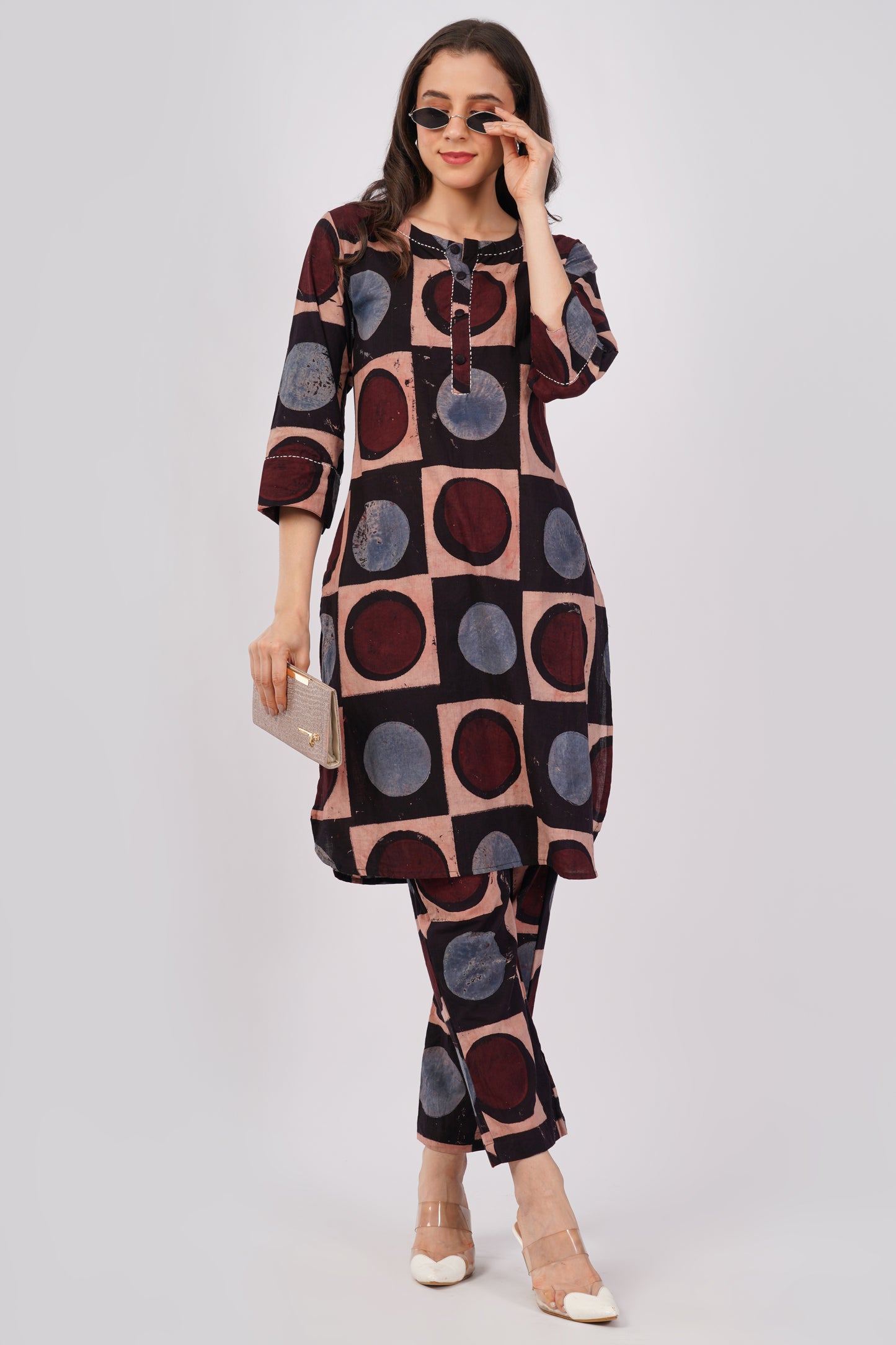 Multicolor Ajrakh Print Pure Cotton Kurta & Pant Set for Women