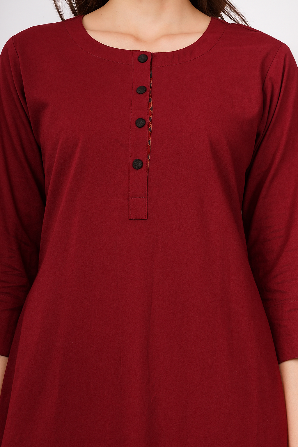 Maroon Pure Cotton Kurta & Pant Set for Women with Ajrakh Trim Detail | Navsyaa