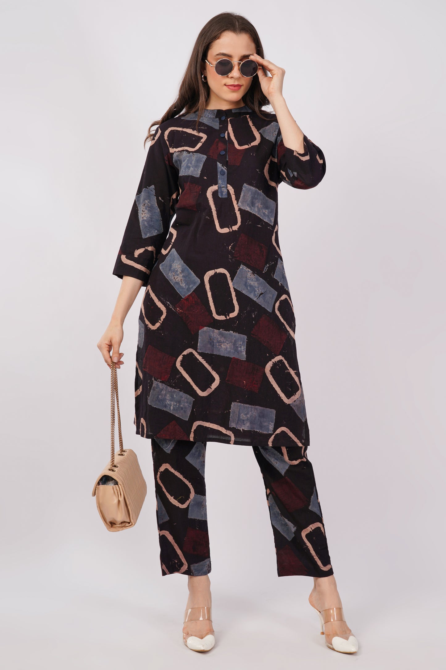 Multicolor Ajrakh Print Pure Cotton Kurta & Pant Set for Women