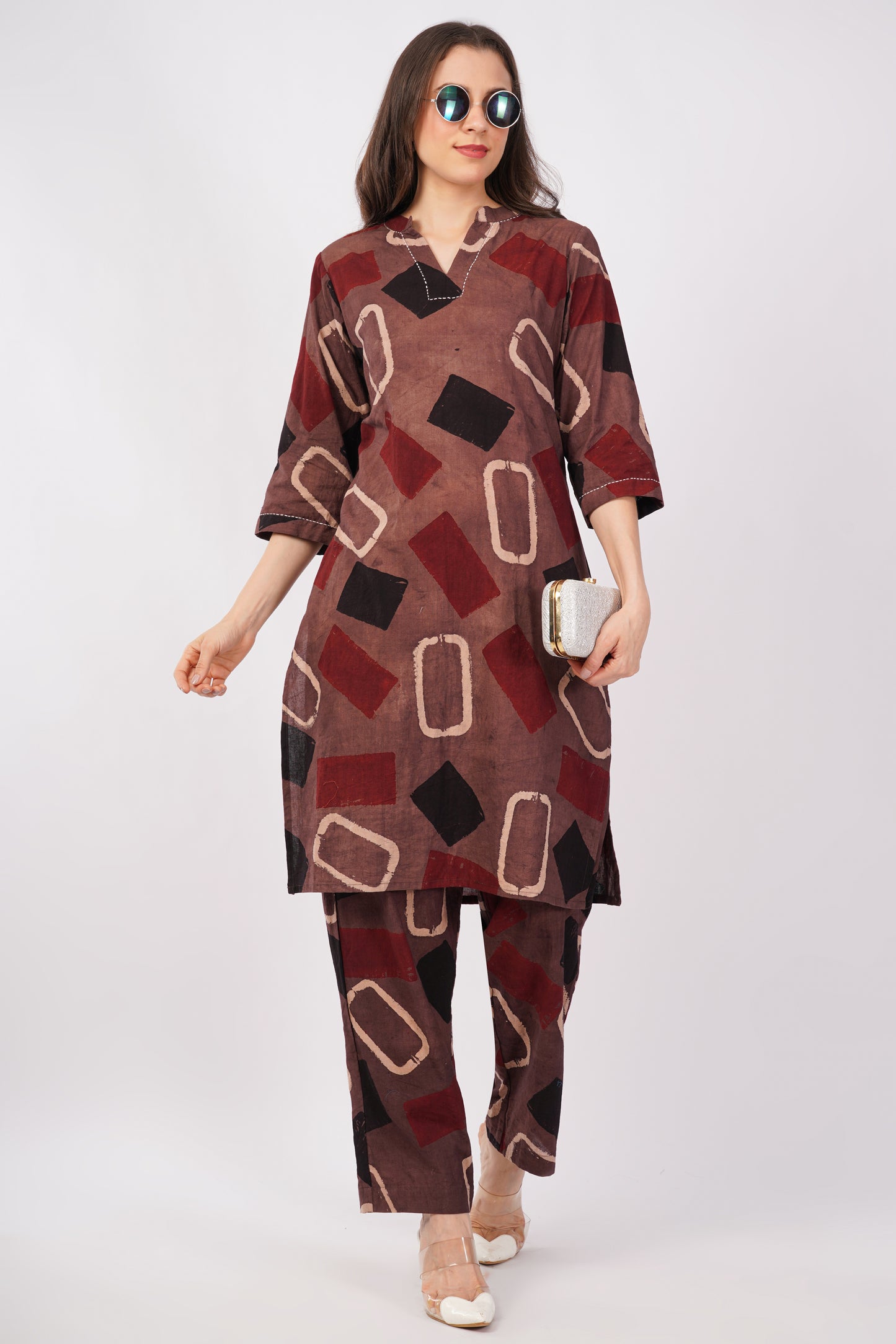 Multicolor Ajrakh Print Pure Cotton Kurta &amp; Pant Set for Women