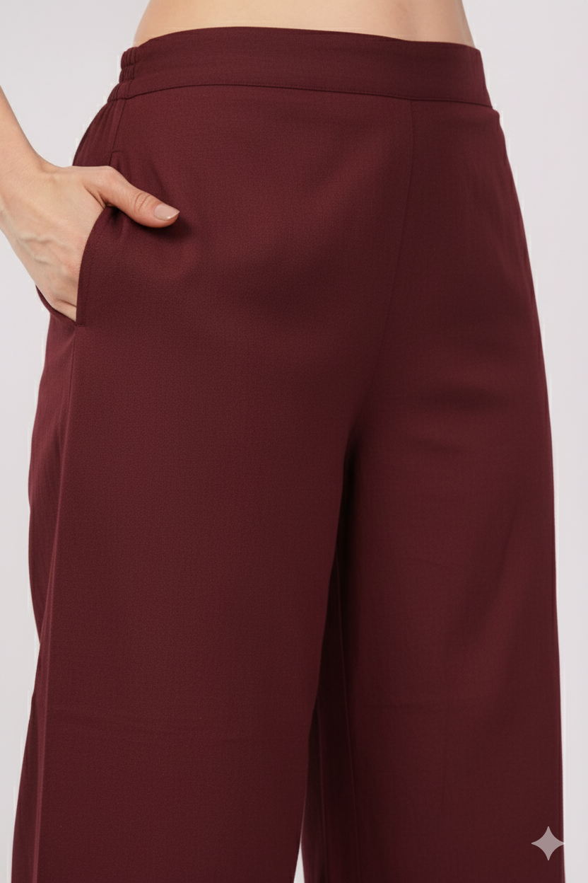 Maroon Pure Cotton Kurta & Pant Set for Women with Ajrakh Trim Detail | Navsyaa