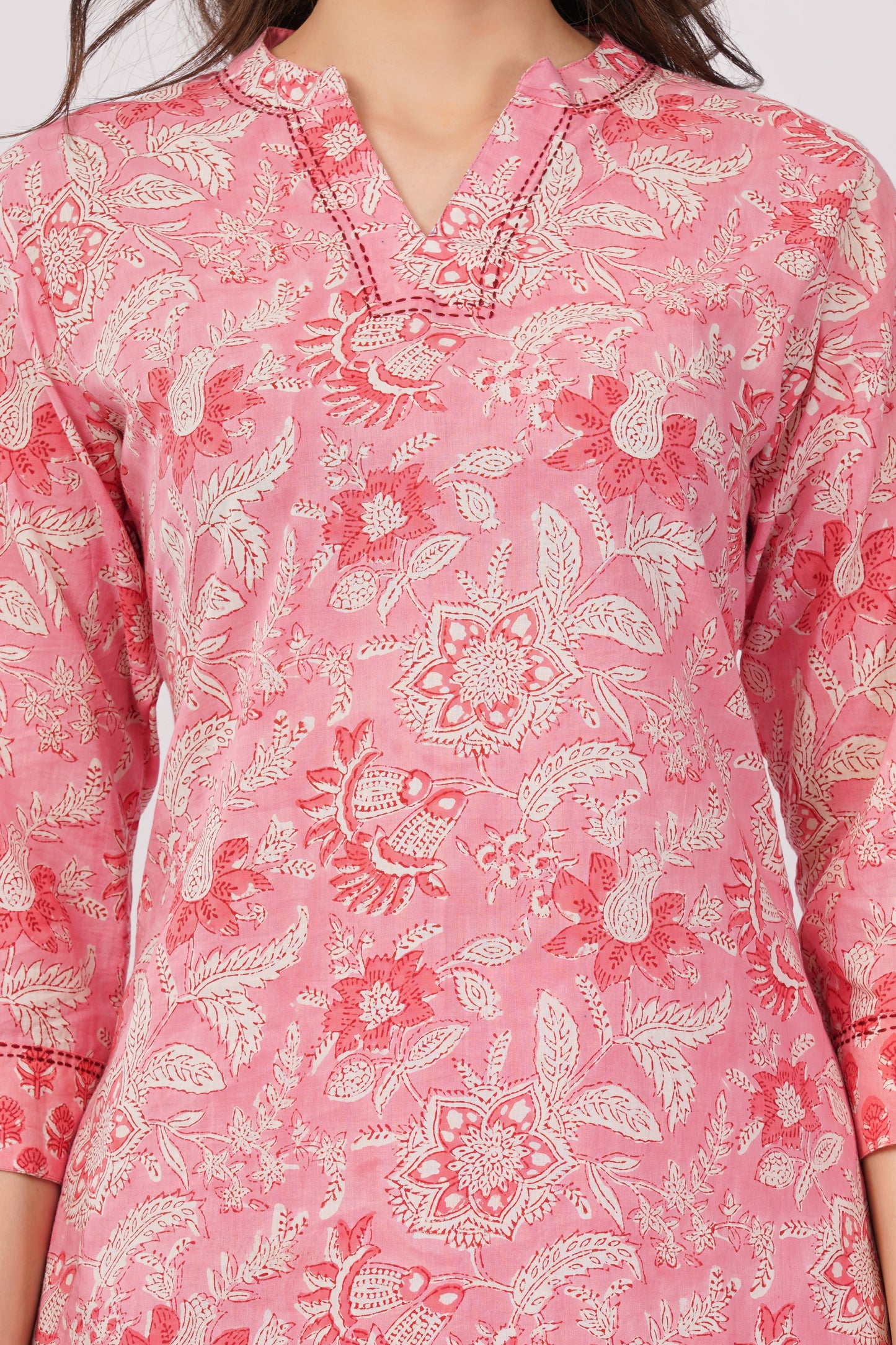 Pink Floral Print Pure Cotton Kurta & Pant Set for Women