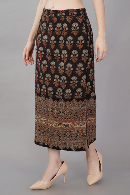 Black Ajrak cotton midi skirt Navsyaa