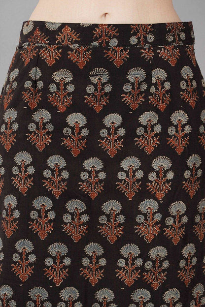 Black Ajrak cotton midi skirt Navsyaa