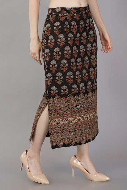 Black Ajrak cotton midi skirt Navsyaa