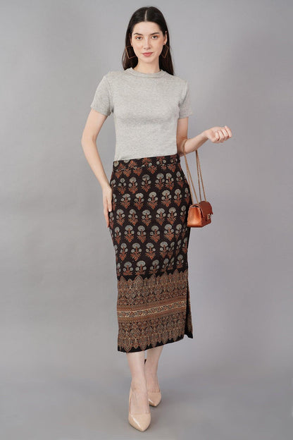 Black Ajrak cotton midi skirt Navsyaa