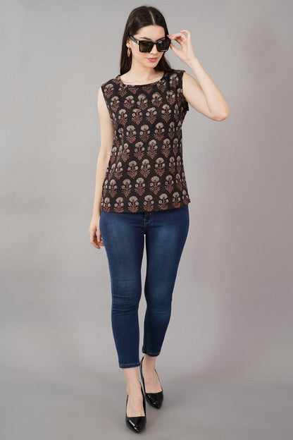 Black Ajrak print cotton top Navsyaa