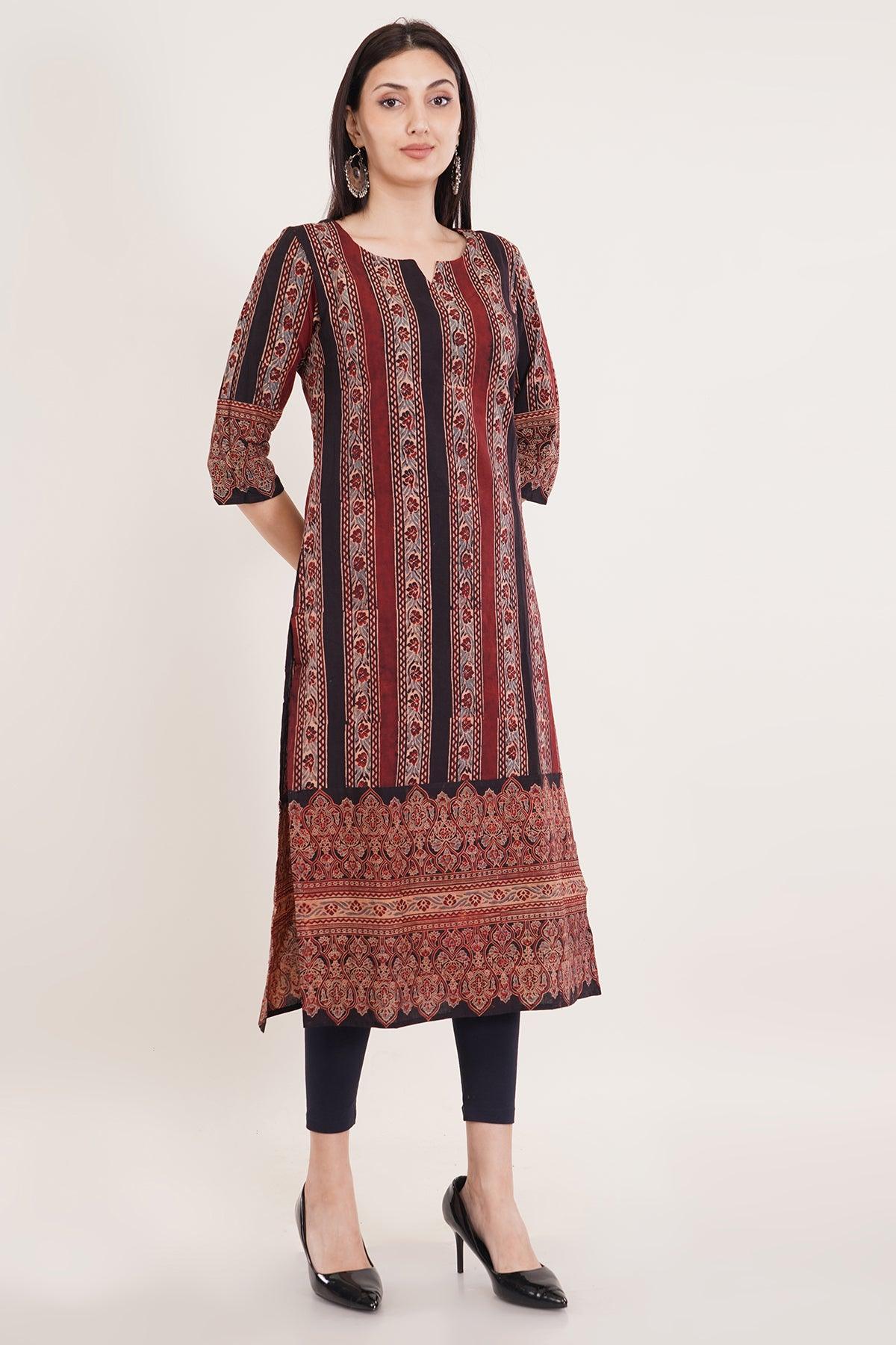 Black Ajrak print long kurta Navsyaa