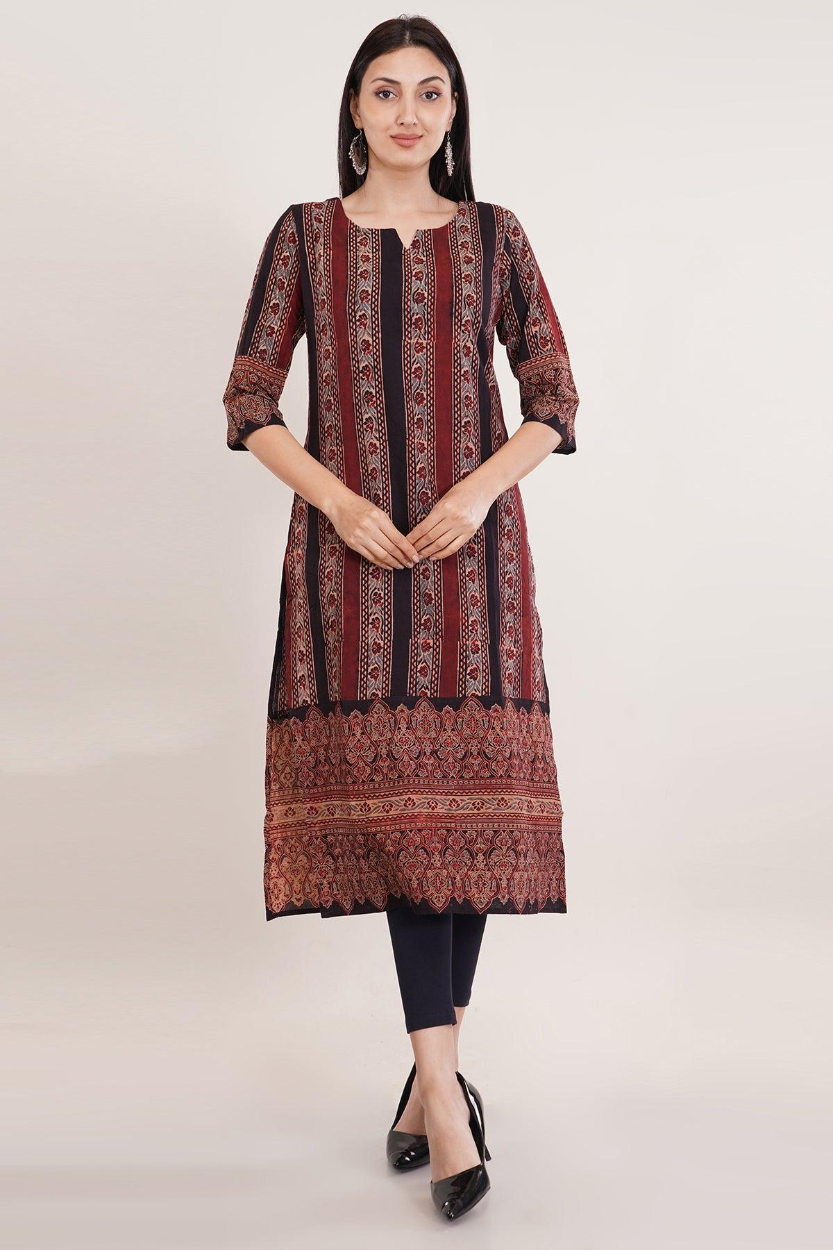 Black Ajrak print long kurta Navsyaa