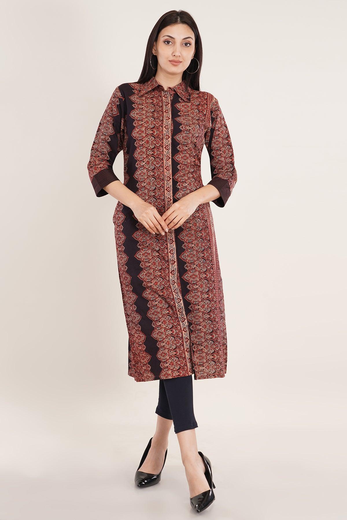 Black Women Ajrakh Print Straight Kurta Navsyaa