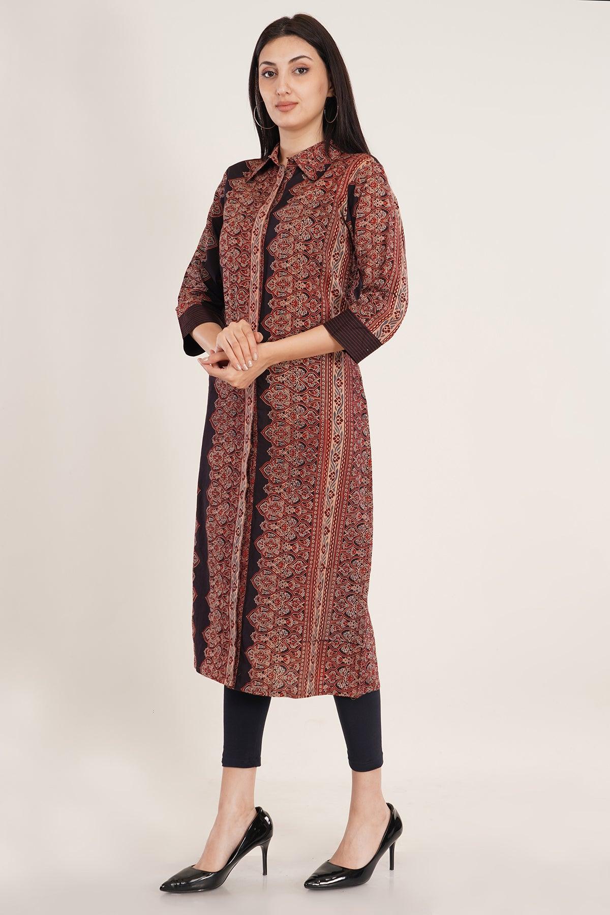 Black Women Ajrakh Print Straight Kurta Navsyaa