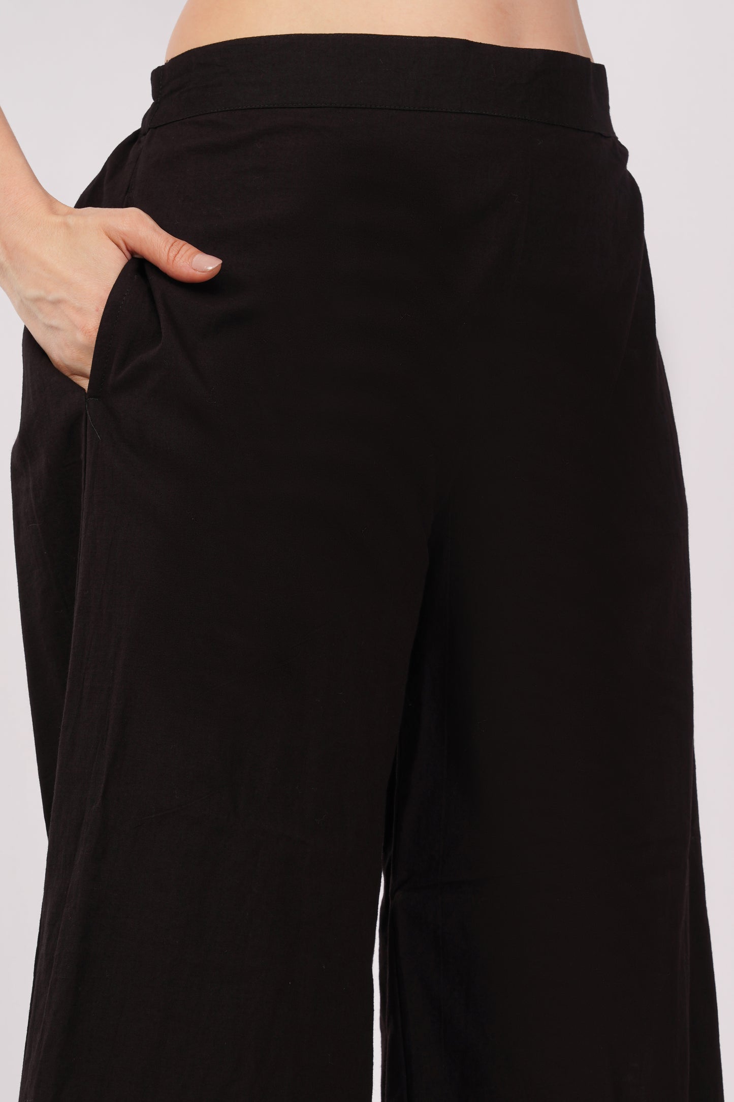 Black Pure Cotton Kurta Pant Set for Women with Ajrakh Trim | Navsyaa