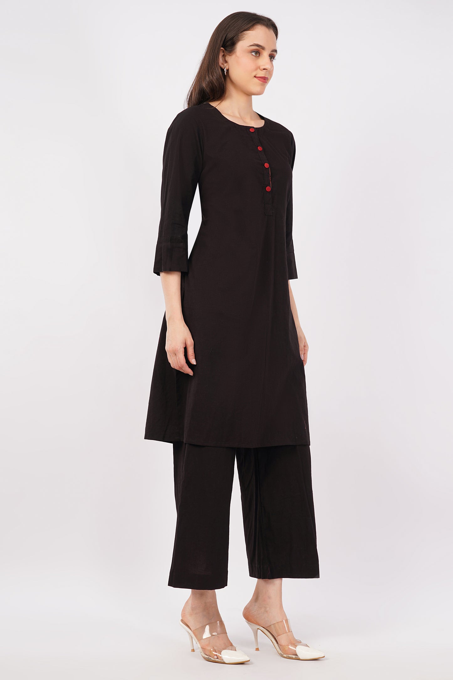 Black Pure Cotton Kurta Pant Set for Women with Ajrakh Trim | Navsyaa