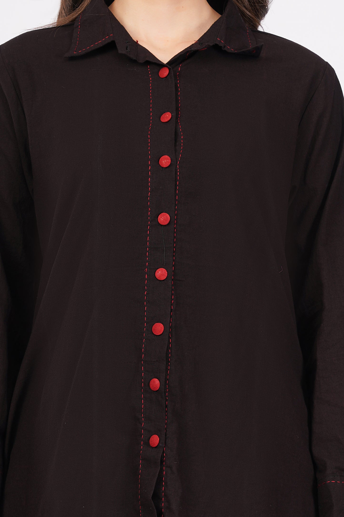 Black Pure Cotton Longline Shirt Top for Women