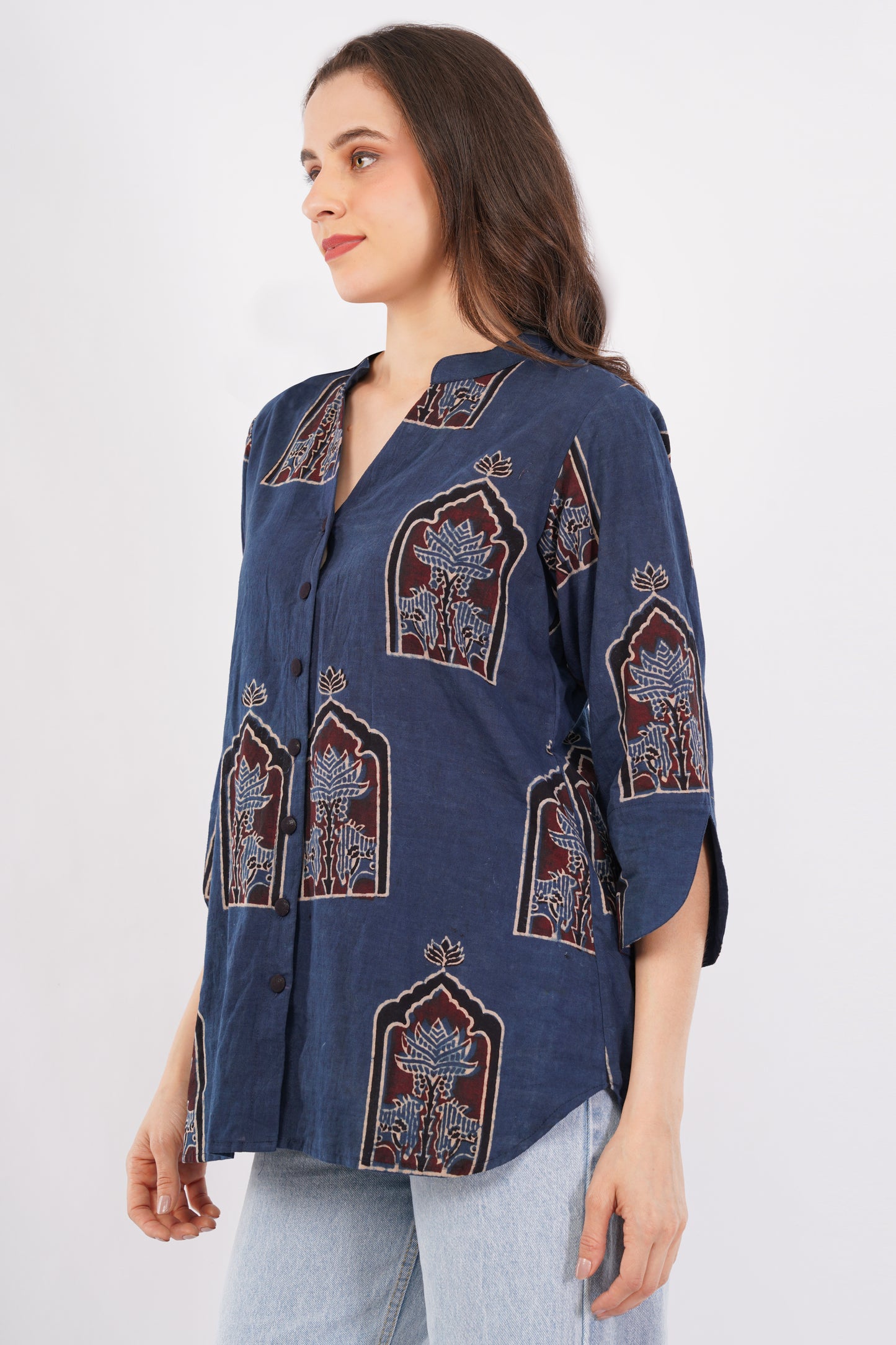 Indigo Ajrakh Print Pure Cotton Top for Women