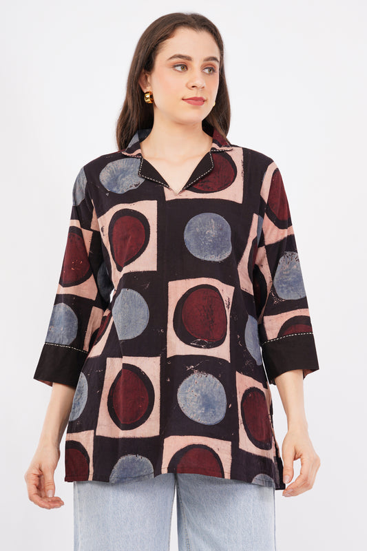 Ajrakh Print Pure Cotton Top for Women