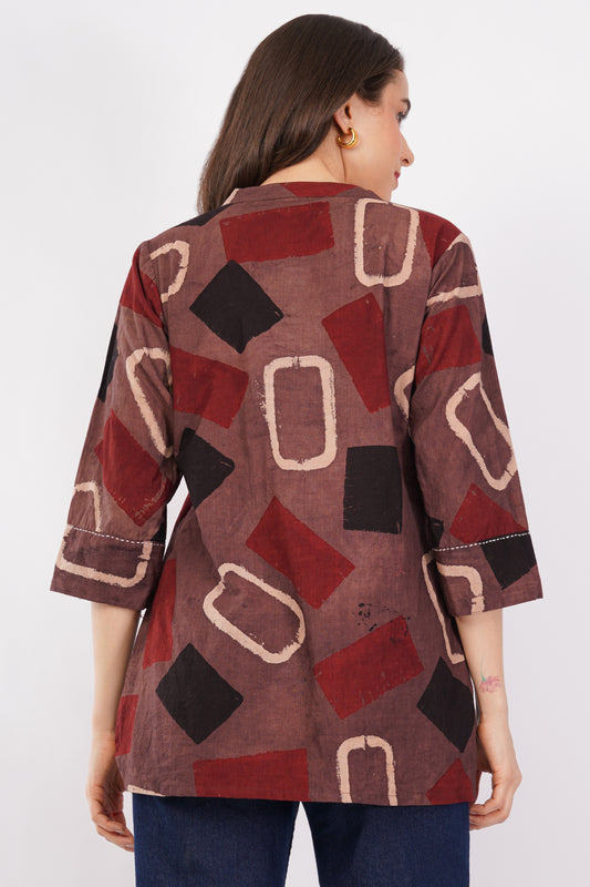 Ajrakh Print Pure Cotton Top for Women