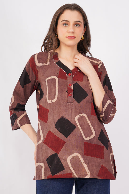 Ajrakh Print Pure Cotton Top for Women