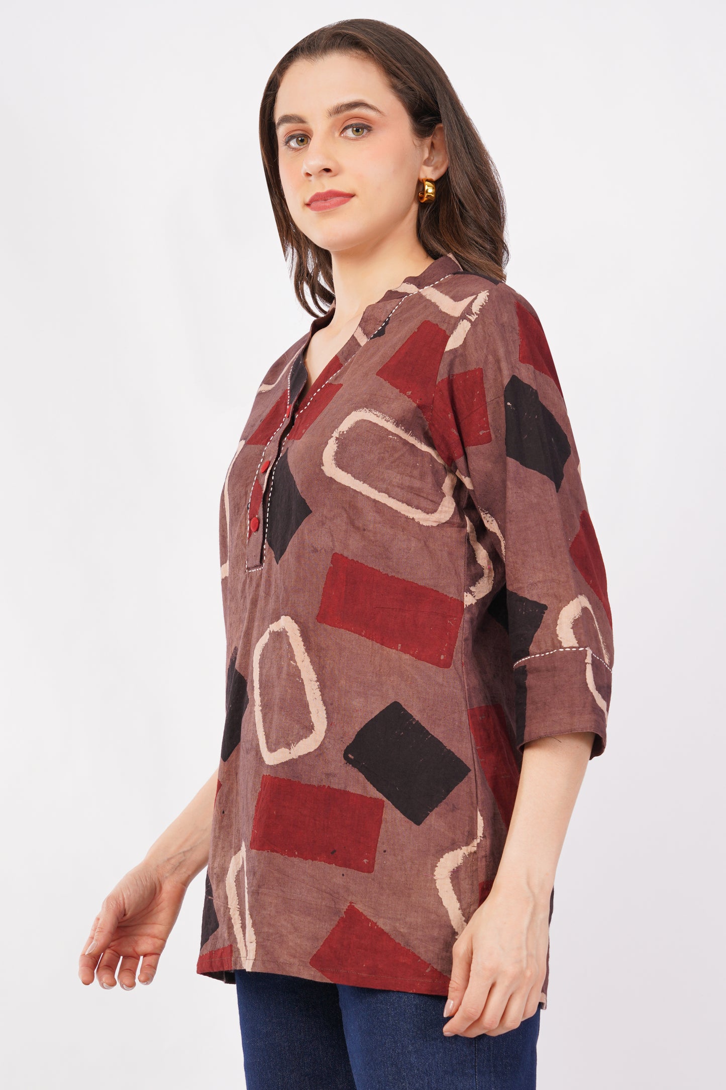 Ajrakh Print Pure Cotton Top for Women