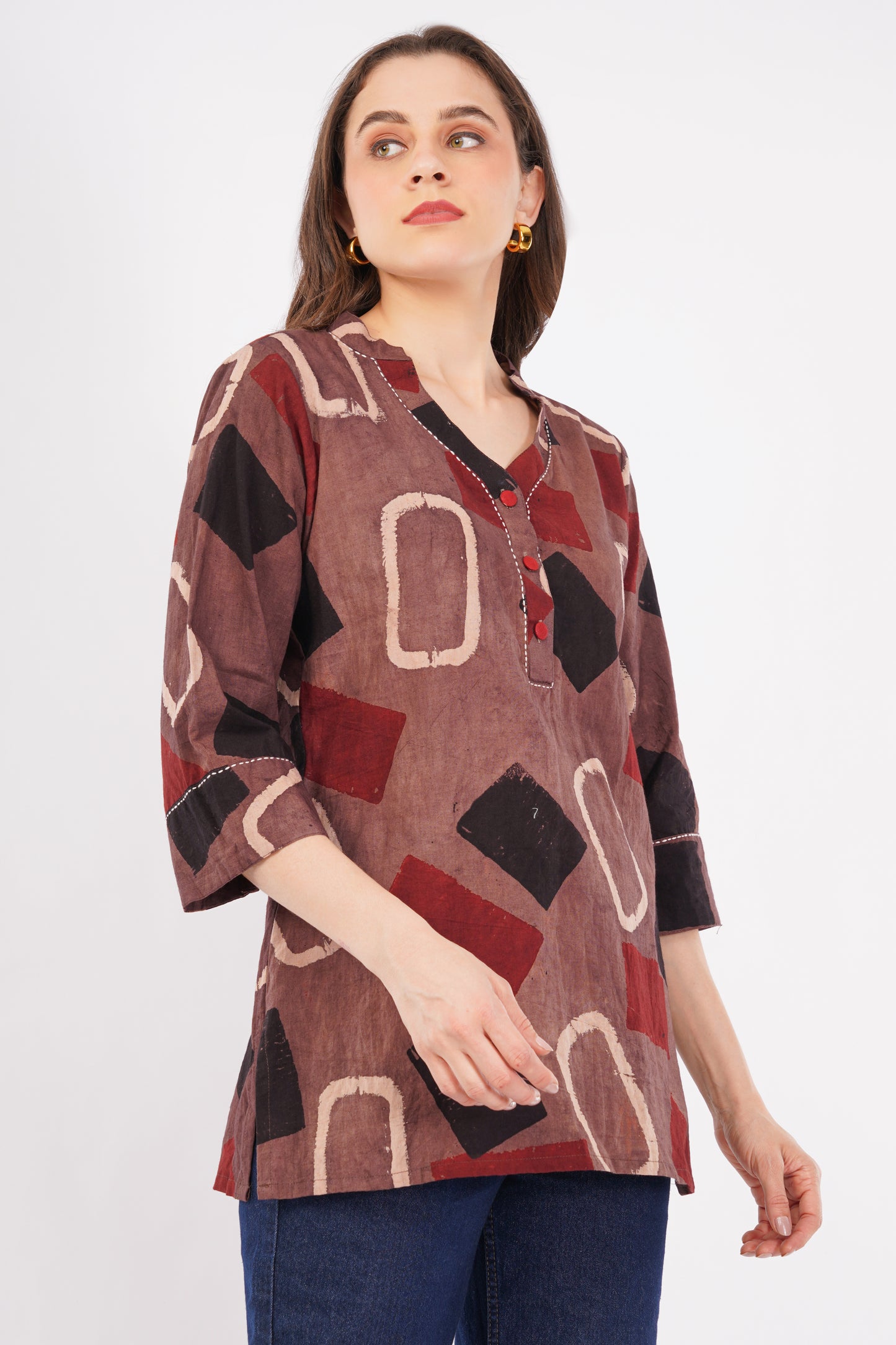 Ajrakh Print Pure Cotton Top for Women