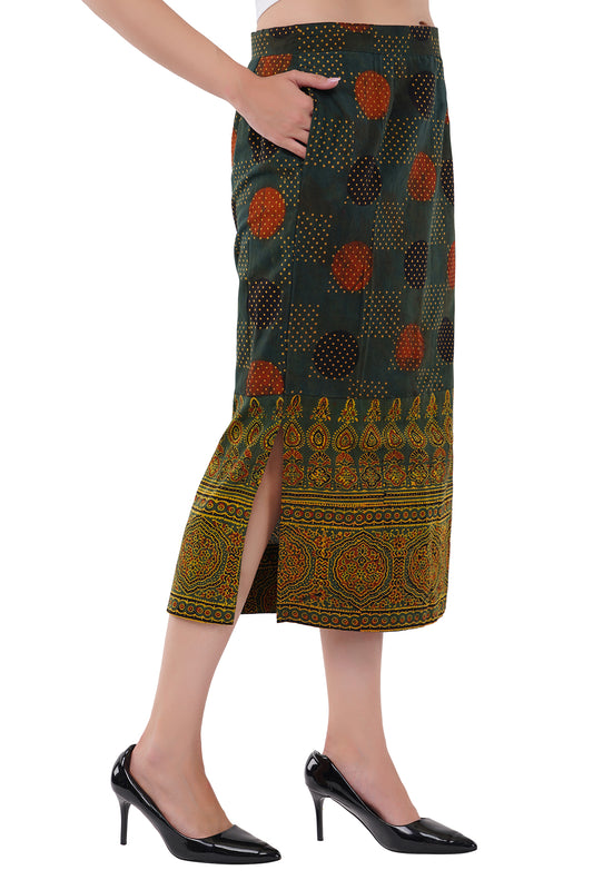 Green Ajrak print cotton skirt