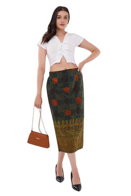 Green Ajrak print cotton skirt