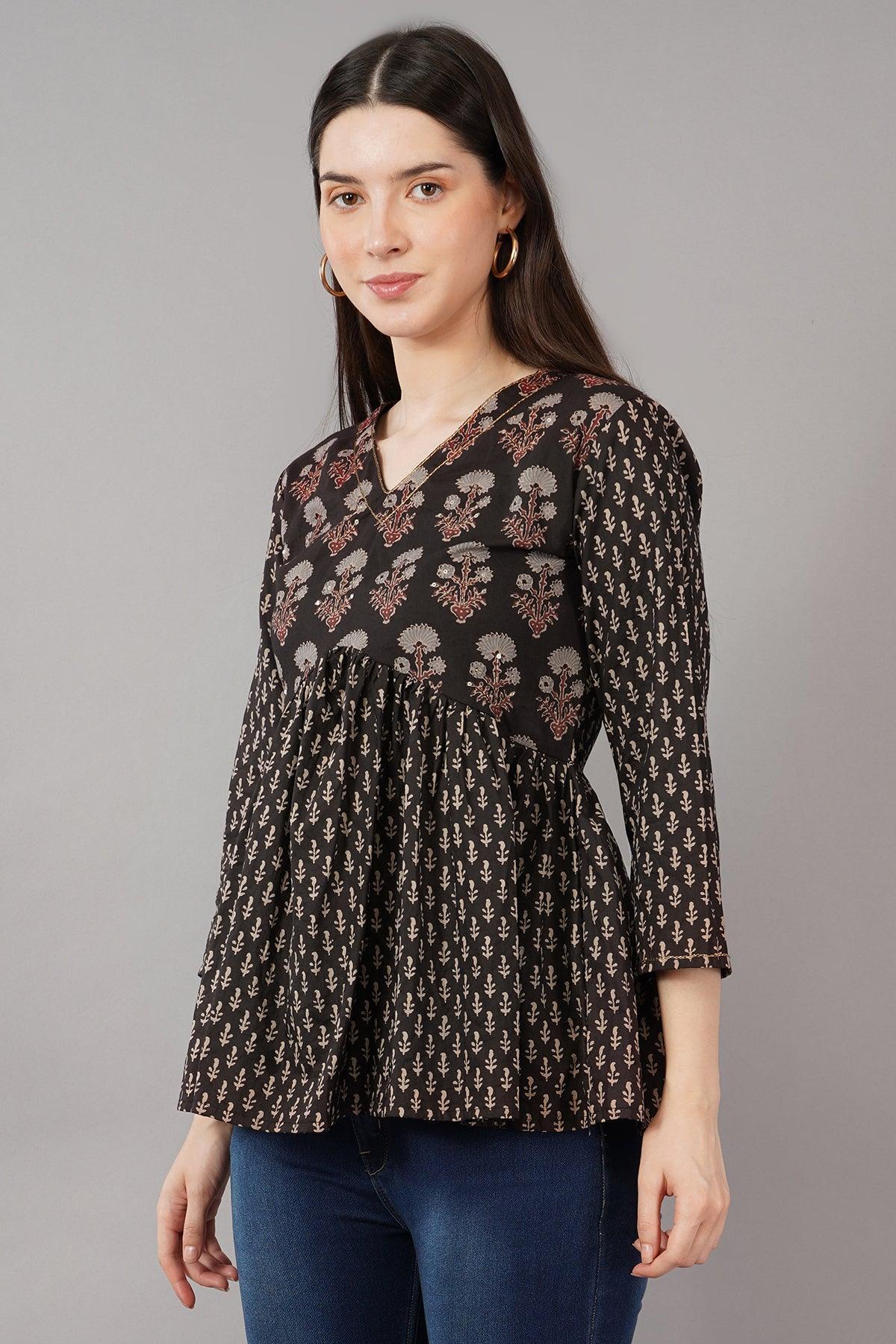 Floral Print V-Neck Flared Tunic Navsyaa