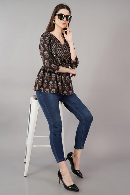 Floral Print V-Neck Flared Tunic Navsyaa