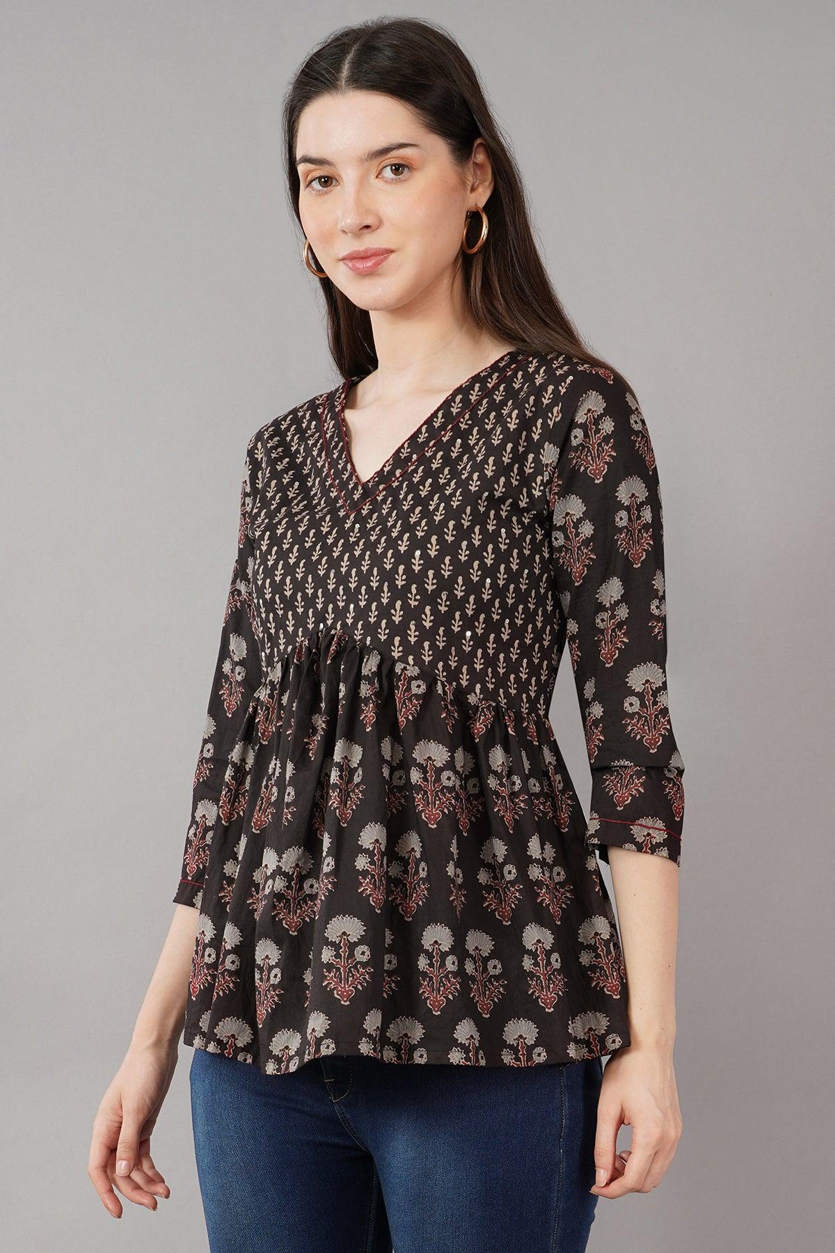 Floral Print V-Neck Flared Tunic Navsyaa