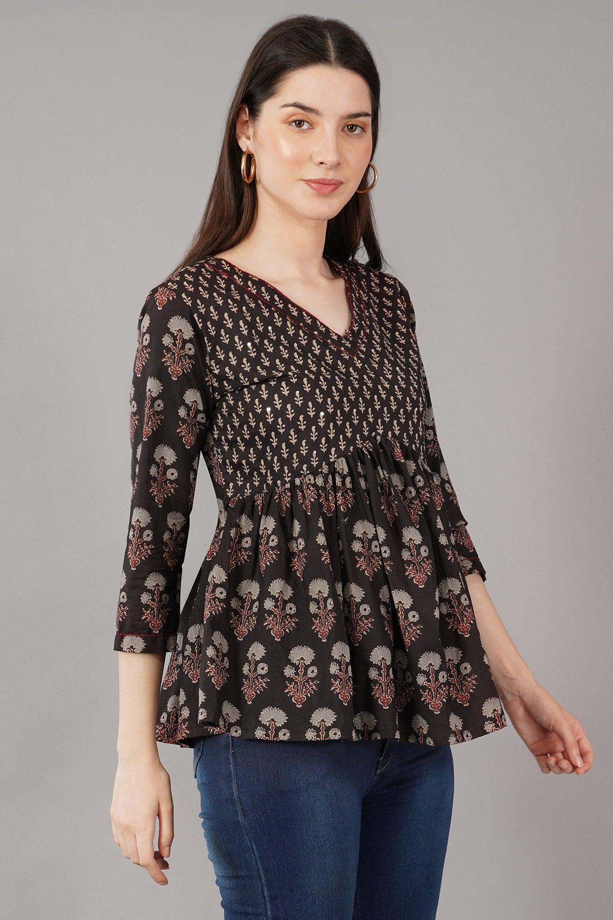 Floral Print V-Neck Flared Tunic Navsyaa