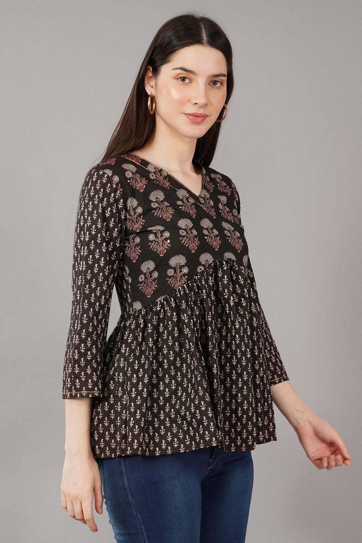 Floral Print V-Neck Flared Tunic Navsyaa