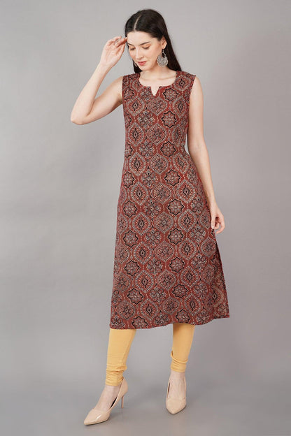 Maroon Cotton Ajrakh Printed Long Kurta Navsyaa