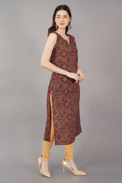 Maroon Cotton Ajrakh Printed Long Kurta Navsyaa