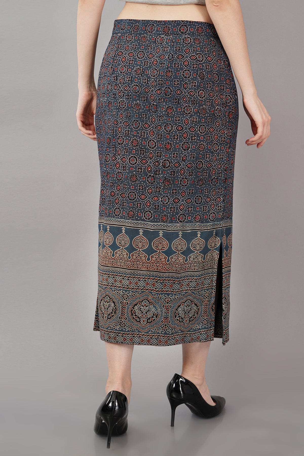 Indigo Ajrak cotton midi skirt