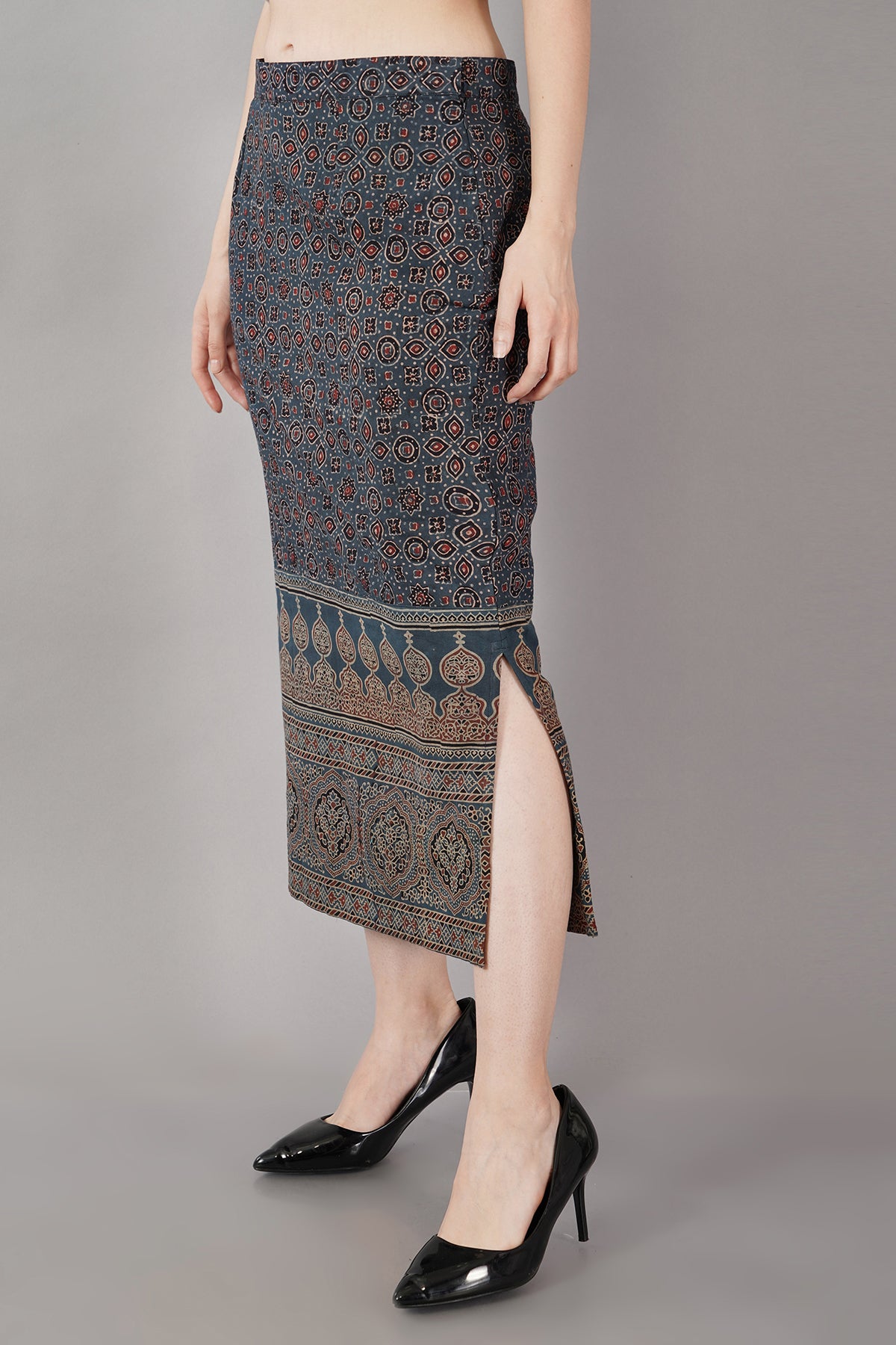 Indigo Ajrak cotton midi skirt