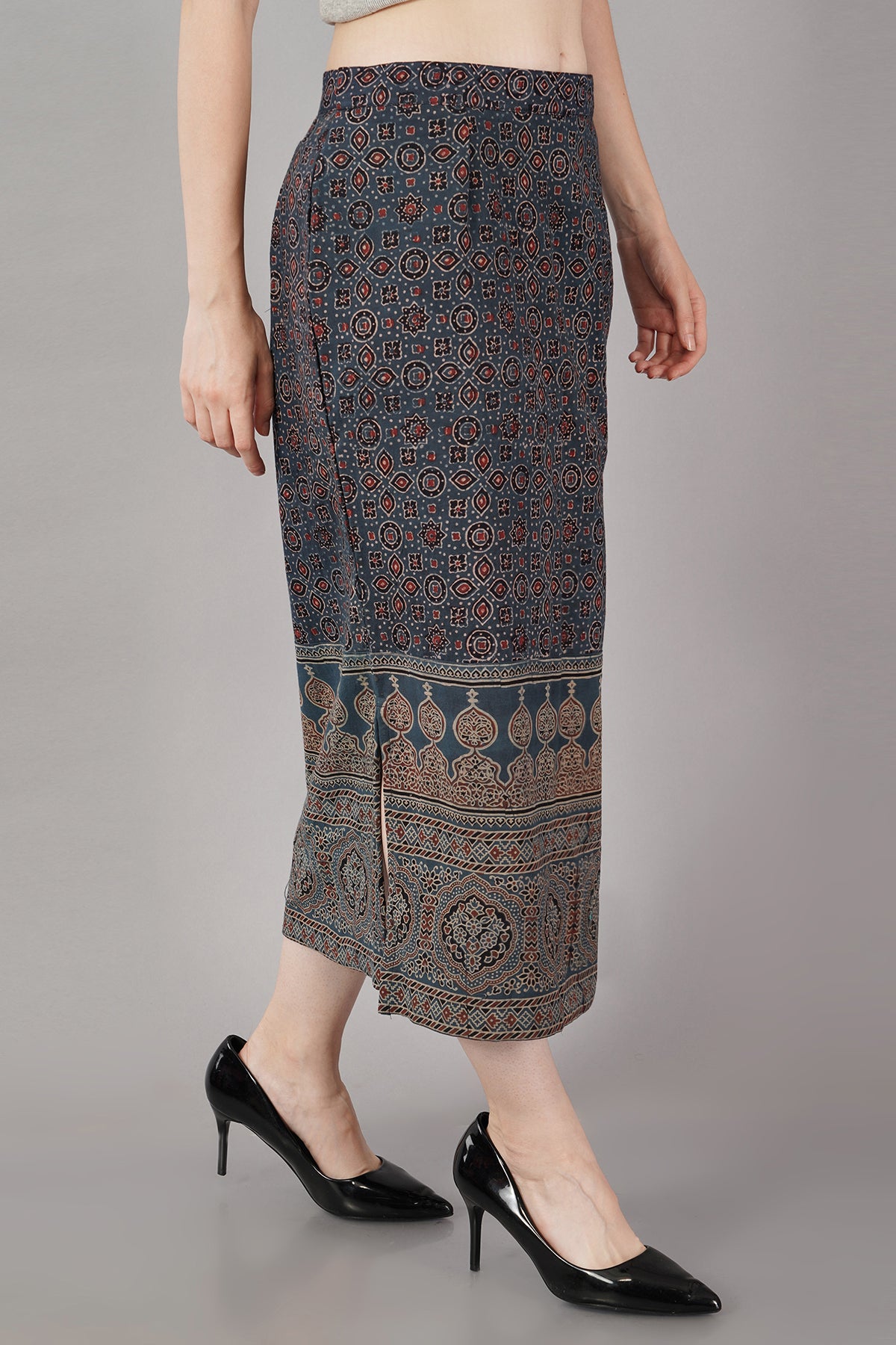 Indigo Ajrak cotton midi skirt