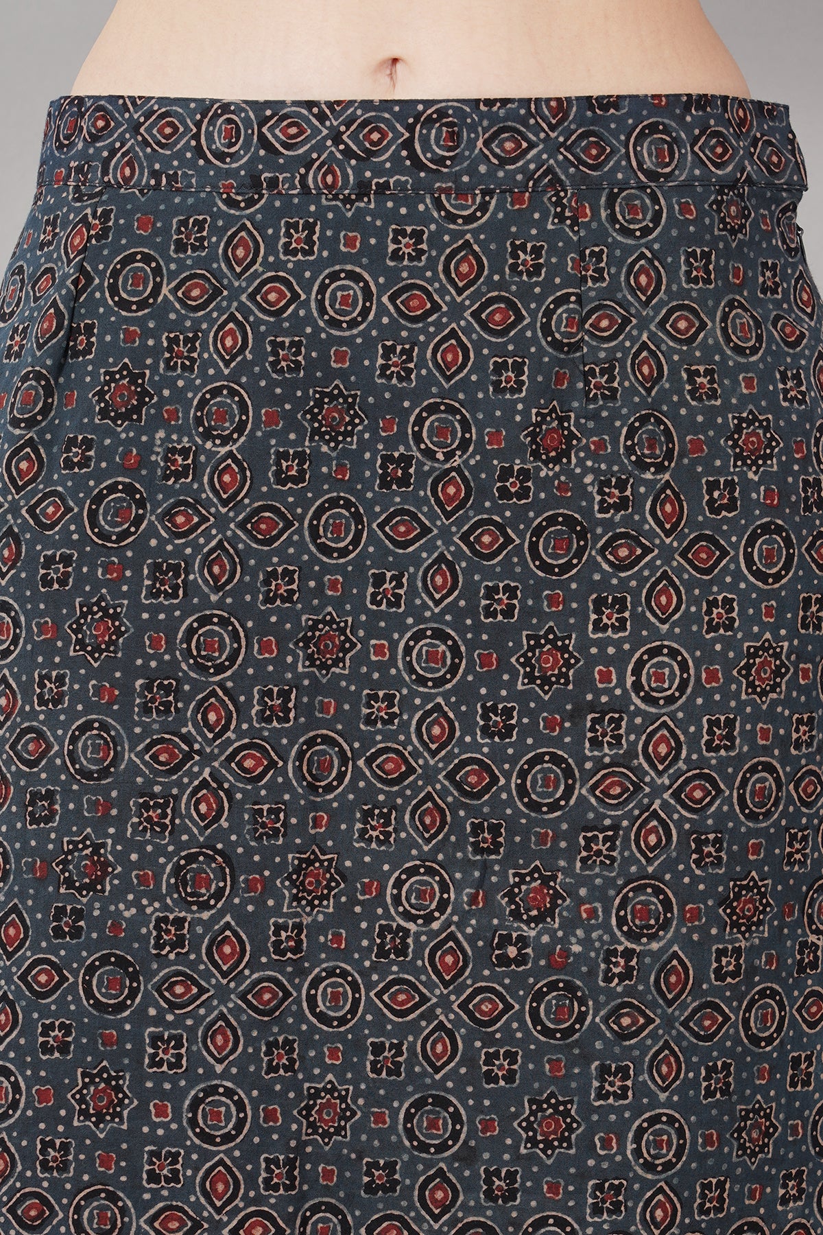 Indigo Ajrak cotton midi skirt