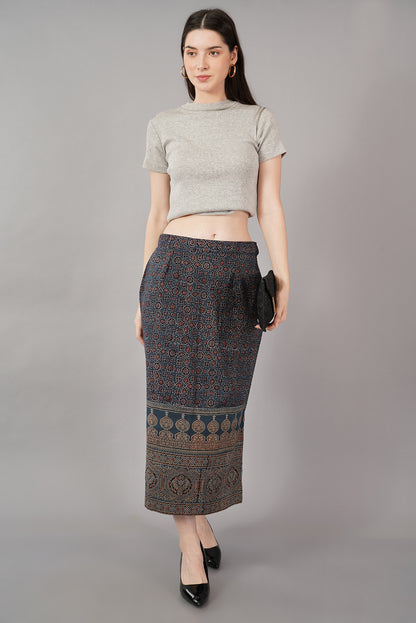 Indigo Ajrak cotton midi skirt