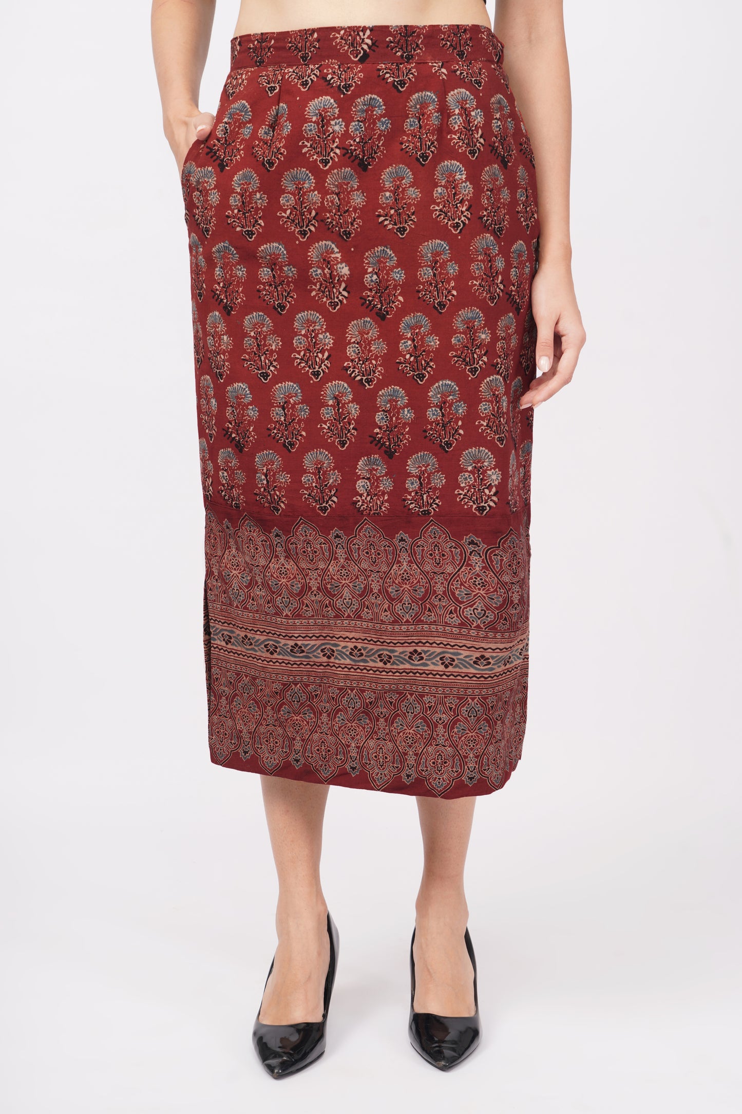 Maroon handcrafted cotton skirt for women