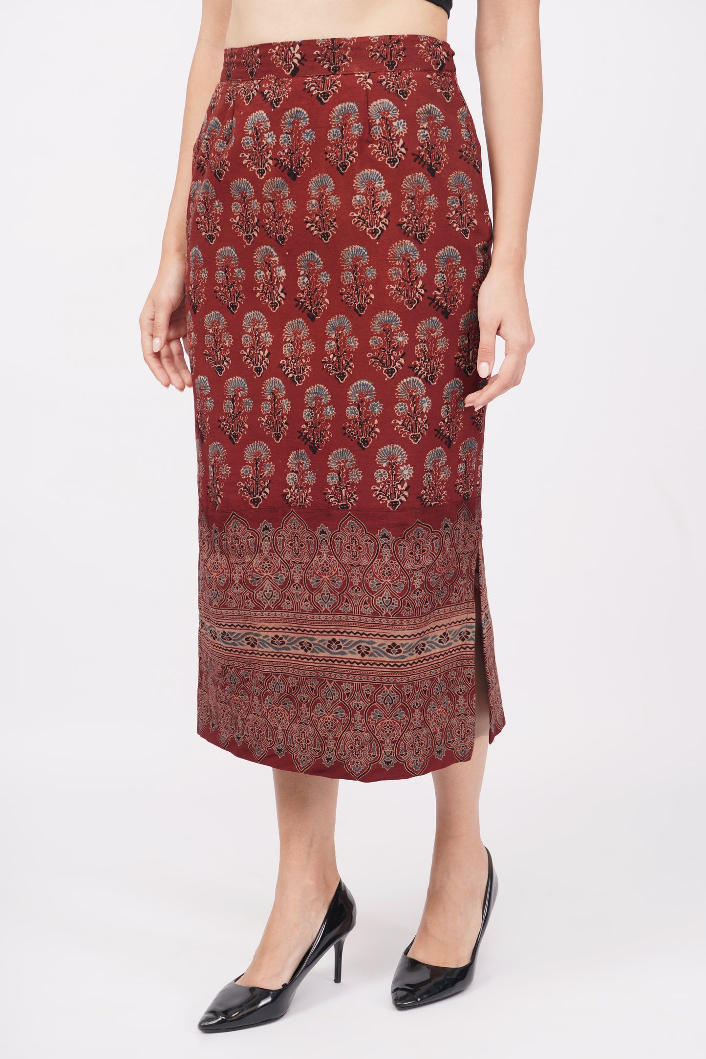 Maroon handcrafted cotton skirt for women