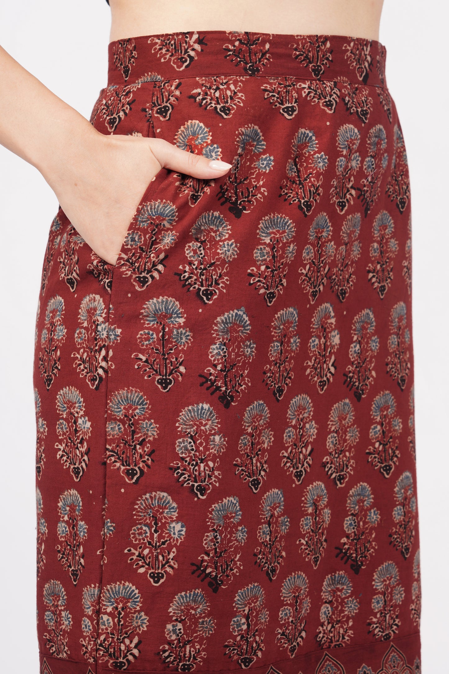Maroon handcrafted cotton skirt for women